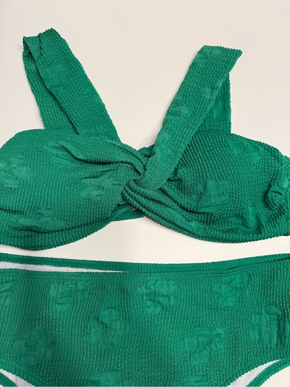 SHEIN Kelly Green Textured Jacquard Floral High Waist Bikini Set Resortwear Lg - Picture 2 of 6